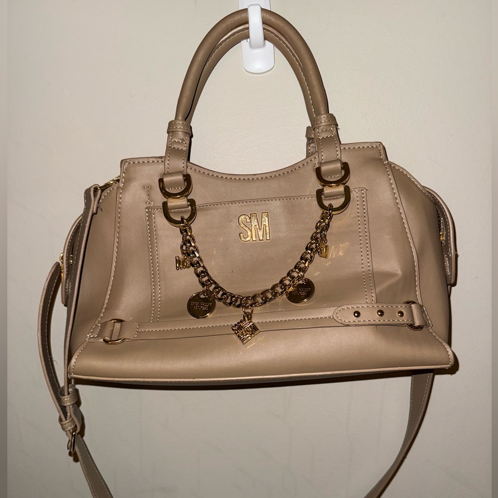 Steve Madden Tan Gold Satchel with Chain Detail